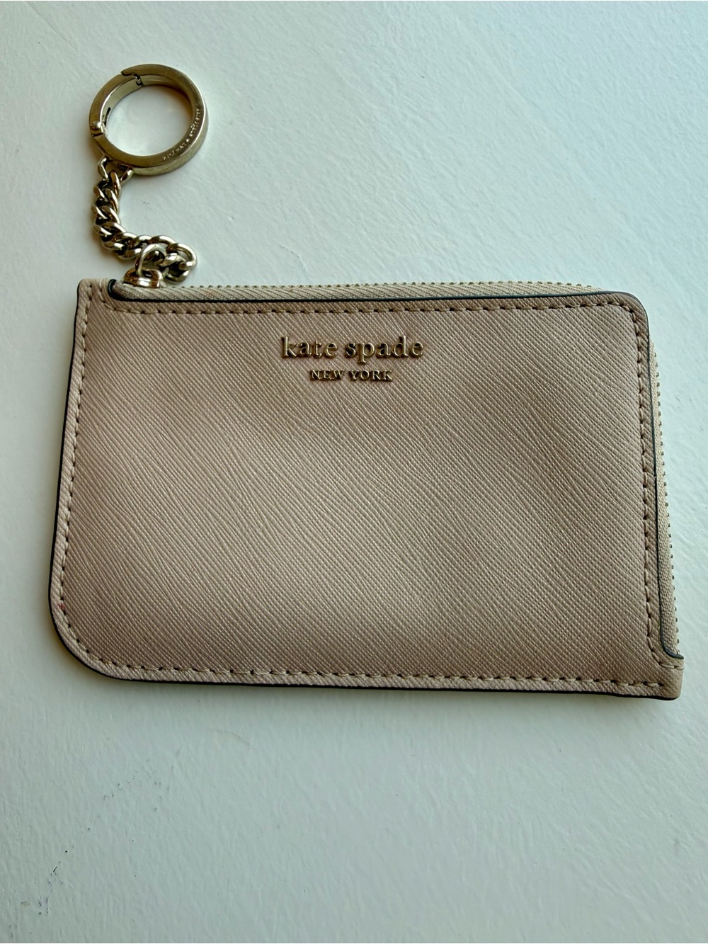 Kate Spade light beige  Saffiano Cardholder Keychain Wallet